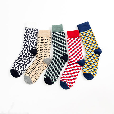 Jhouson 1 Pair Colorful Funny Colorful Men's Combed Cotton Crew Socks Moustache Geometric Pattern Novelty Socks For Wedding Gift