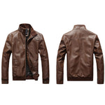Men's Leather Jackets Men Stand Collar Coats Mens Motorcycle Leather Jacket Casual Slim Brand Clothing