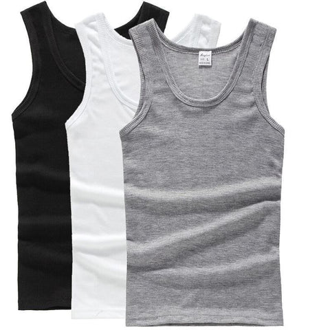 Hot Sale 3pcs 100% Cotton Mens Sleeveless Tank Top Solid Muscle Vest Undershirts O-neck Gymclothing Tees Tops
