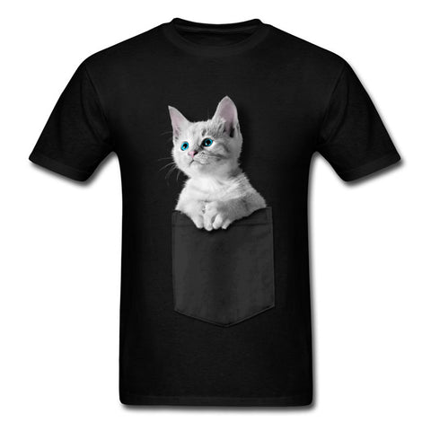 Pocket Kitten Men T Shirts 2018 Newest Party Tops Shirt NEW YEAR DAY 100% Cotton Fabric Crew Neck Sweatshirts Short Sleeve