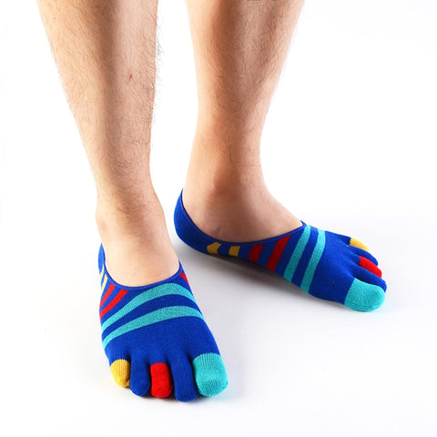 5 Pairs Invisible Colorful Male Five Finger Socks For Men Striped Colorful No Show Socks Non Slip Men Toe Boat Sock