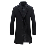2018 Autumn and Winter Fashion New Men's Casual Long Coat Jacket / Men's Solid Color Single Breasted Long Windbreaker Trench